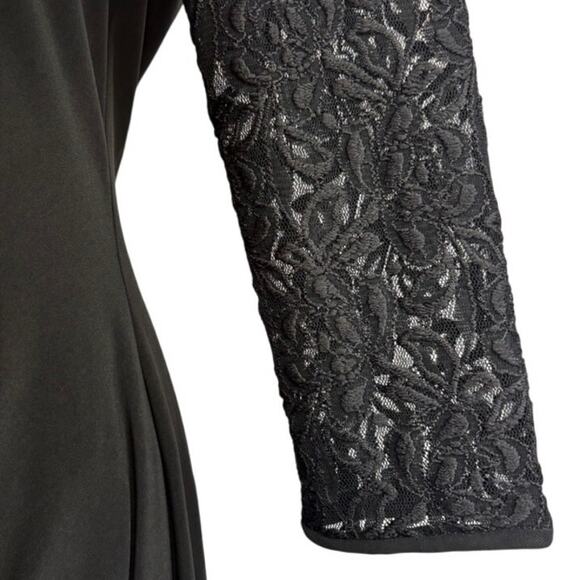 Evan Picone Formal Black Sheer Lace Yoke 3/4 Sleeve Sheath Dress Size 14 - Picture 6 of 15